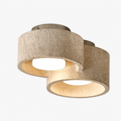 Plafondlamp van travertijnsteen met gelaagde cilindervormige kappen - Natuurlijke plafondlamp voor de slaapkamer
