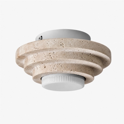 Plafondlamp met gelaagd travertin-effect, vlak gemonteerd