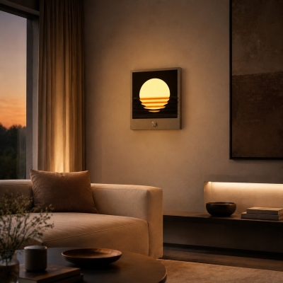 Sunset Ripple LED-Wandleuchte mit integriertem Rahmen in geb&uuml;rstetem Silber