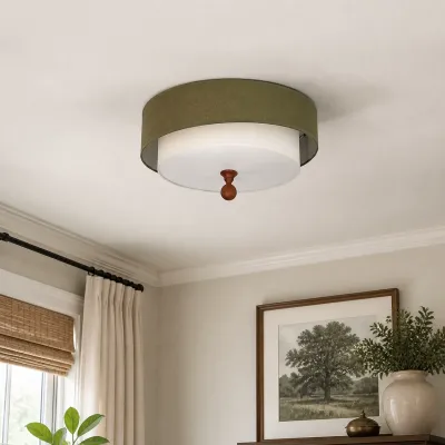 Elowen groene en witte stoffen plafondlamp met vlakke montage