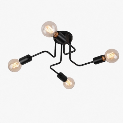 Zwarte plafondlamp met spinnenarm, vlak tegen het plafond gemonteerd