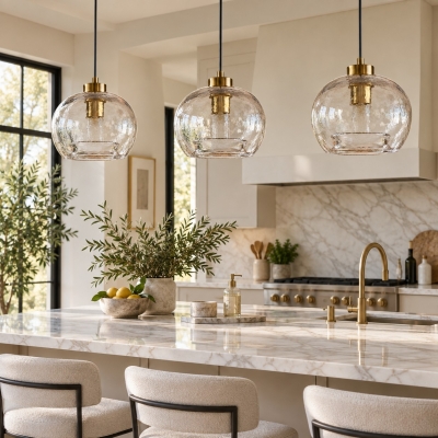 Moderne rustieke glazen hanglamp voor de eetkamer