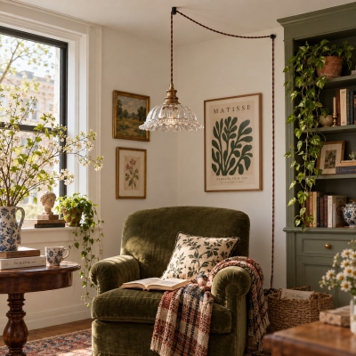 Vintage glazen hangerlamp voor keuken en eetgelegenheid