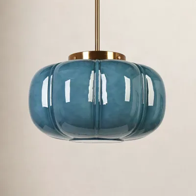Geribbelde glazen koepelhanglamp met &eacute;&eacute;n licht
