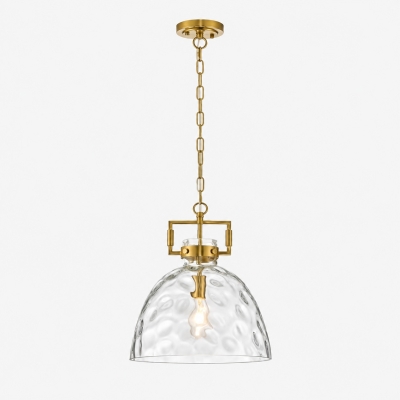 Moderne hanglamp van gehamerd glas met minimalistisch metalen design - geschikt voor boven een keukeneiland