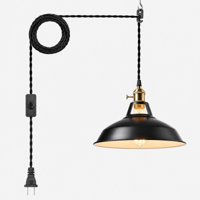 Boerderij plug-in hanglamp met aan/uit-schakelaar - verstelbare metalen schuurkap