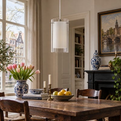 Moderne hanglamp van dubbel glas met verchroomde afwerking