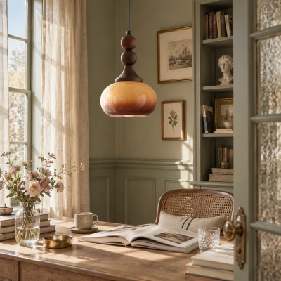 Artistiek glas Gevormd hangerlicht met houten accenten