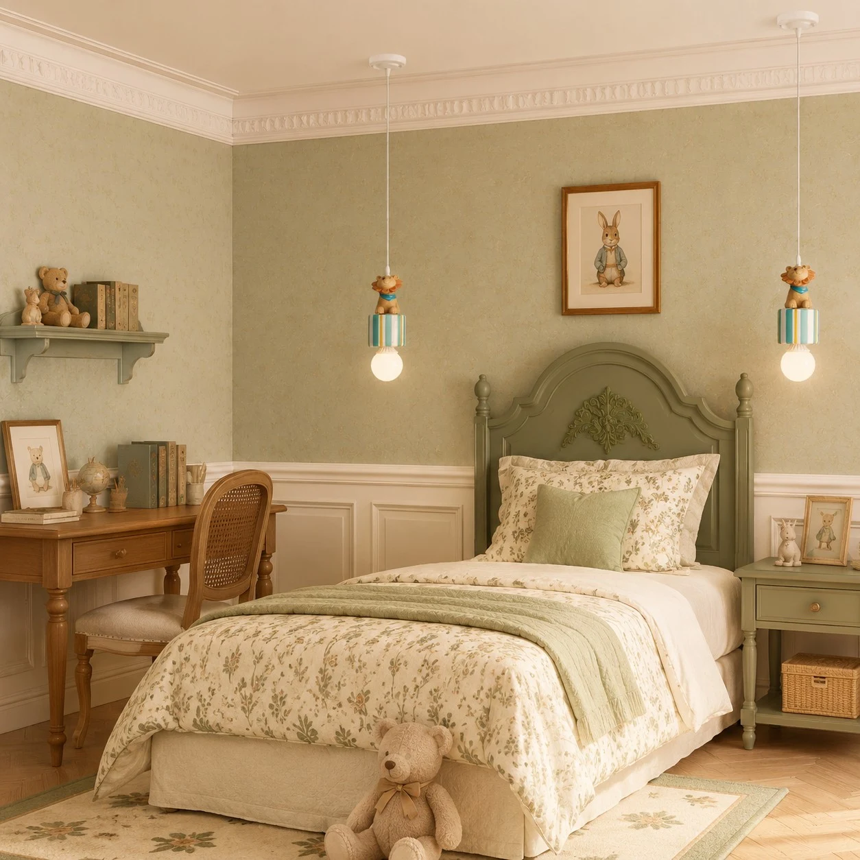 Cat green gift box pendant lamps in a study bedroom