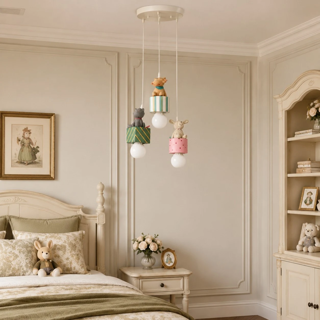 Animal gift box pendant lamp in a soft kids bedroom
