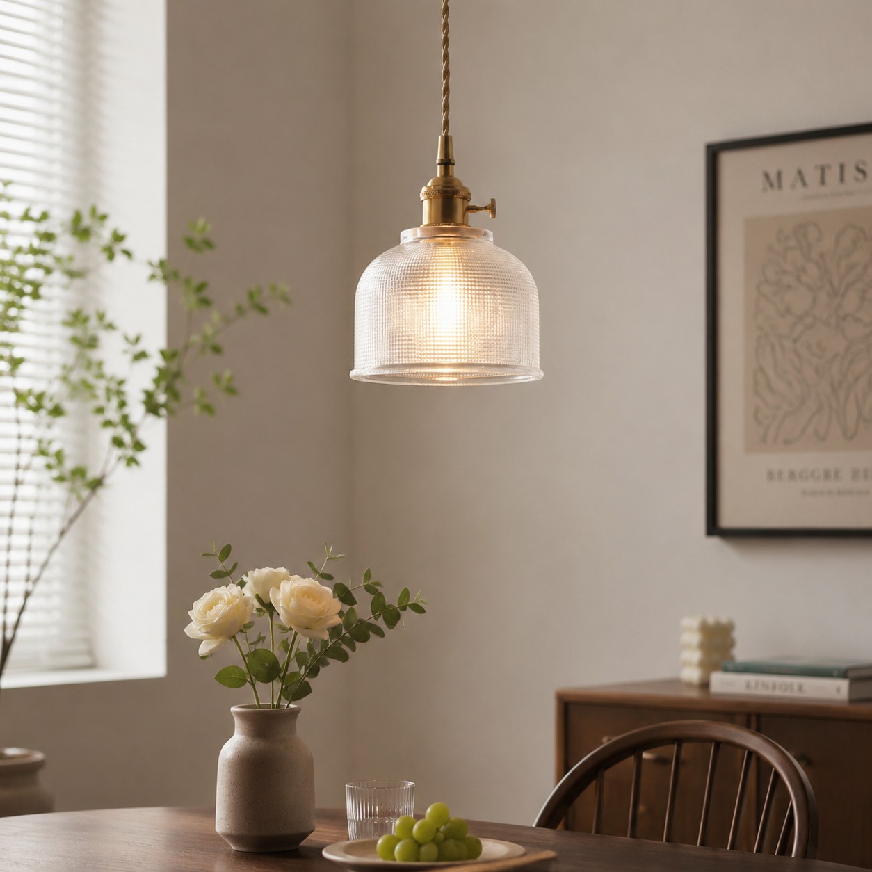 Style C rounded glass pendant lighting a warm dining nook