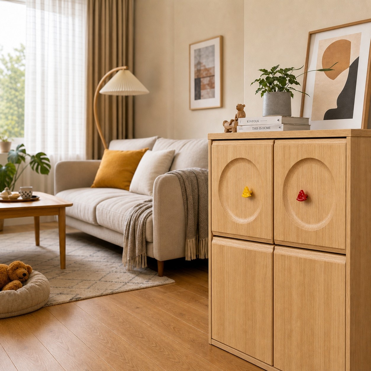 Cheese slice cabinet knob on drawer front